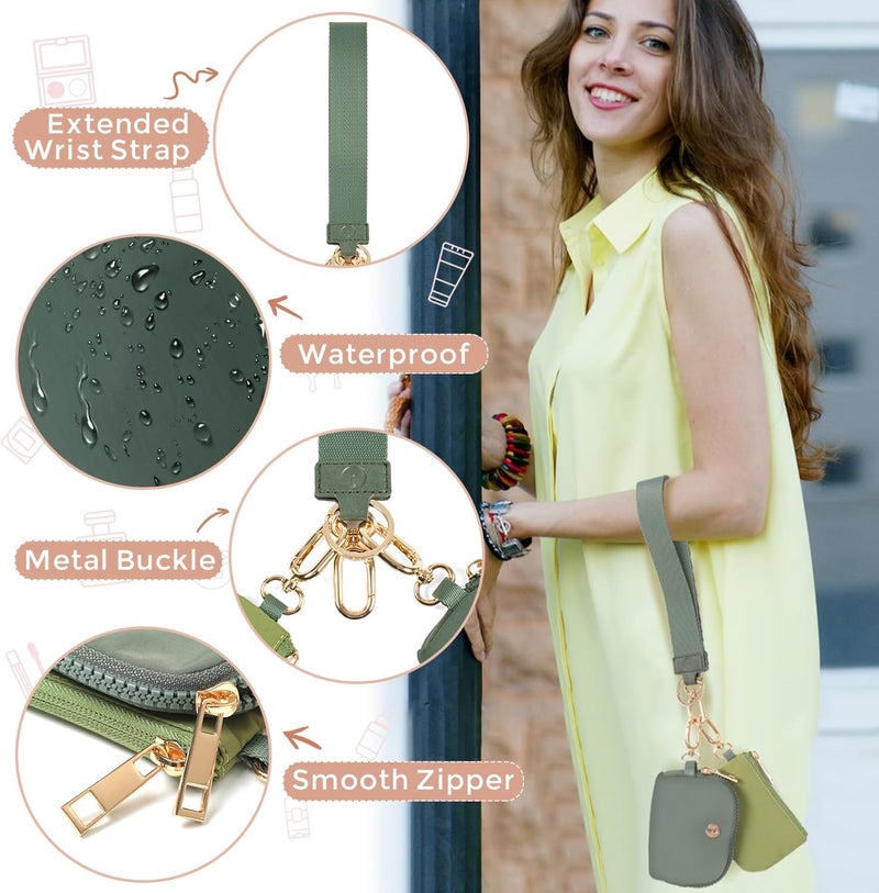 JEEBURYEE Dual Pouch Wristlet Keychain Wallets for Women with 2 Detachable Zipper Coin Purse - Small and Portable Mini Card Wallet for Women Men Gold Hardware Green+Dark Green - Image 4